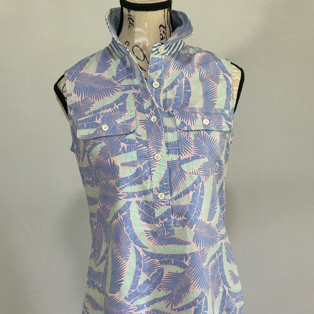 Vineyard Vines Blue and Pink Leaf Print Dress - Picture 4 of 15